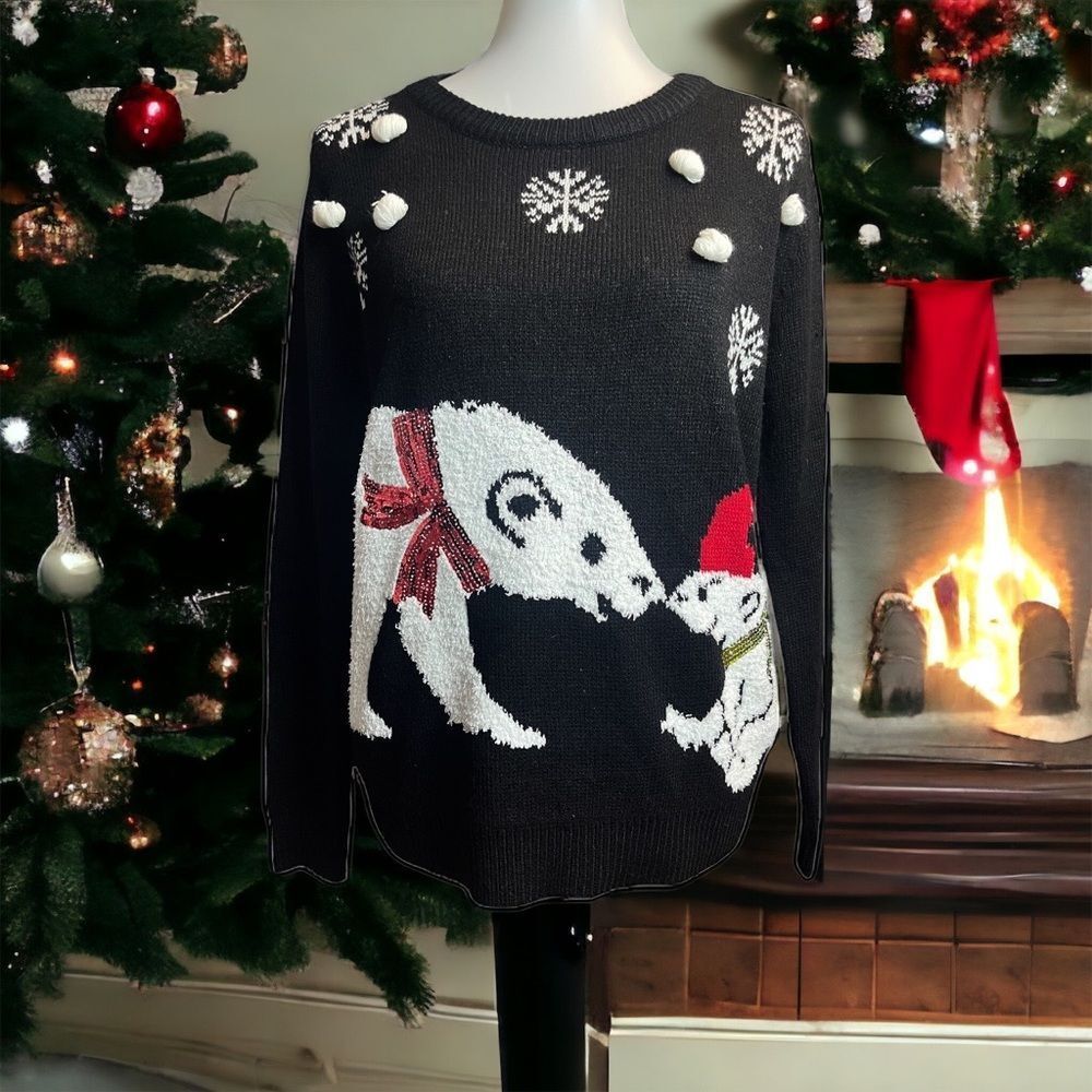 ✔️ Christmas Sweater with Polar Bears and 3D Snowballs Size Small
